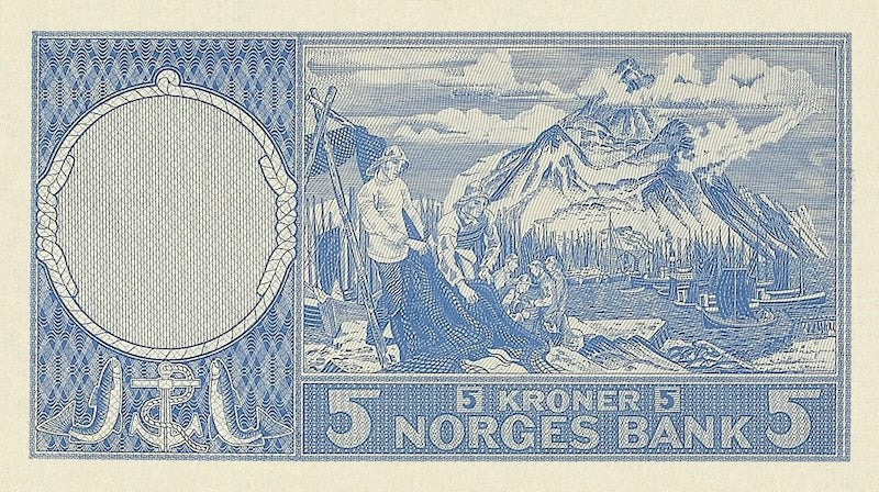 Norway banknotes, Norges Bank, 5 Kroner, 1957, Pick P-30, UNC