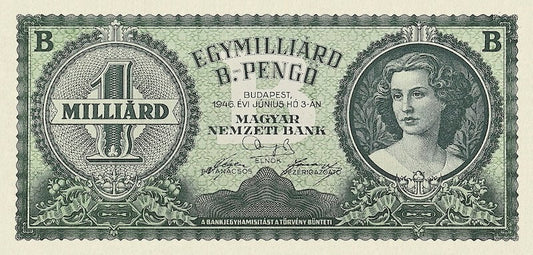 Hungary banknote, Magyar Nemzeti Bank, 1 Milliard B.-Pengő, 1946, Pick P-137, UNC