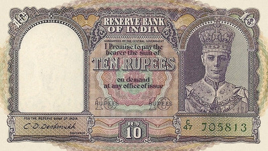 British India, George VI, 5 & 10 Rupees, 1943, P.23 - P.24, Complete Set REPLICA My Store
