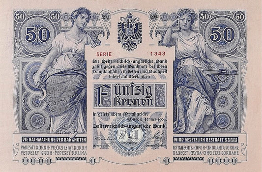 Austria-Hungary banknote, Austro-Hungarian (Osztrák-Magyar) Bank, 50 Kronen, 1902, Pick P-6, UNC