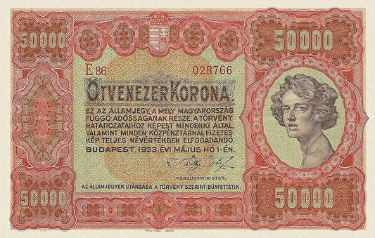 Hungary banknote, Pénzügyminisztérium, 50000 Korona, 1923, Pick P-71, UNC