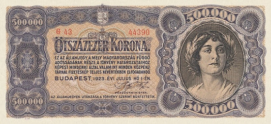 Hungary banknote, Pénzügyminisztérium, 500000 Korona, 1923, Pick P-79, UNC