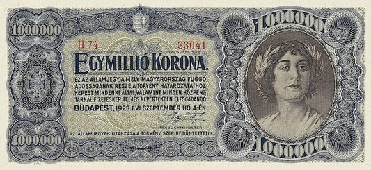Hungary banknote, Pénzügyminisztérium, 1000000 Korona, 1923, Pick P-80, UNC